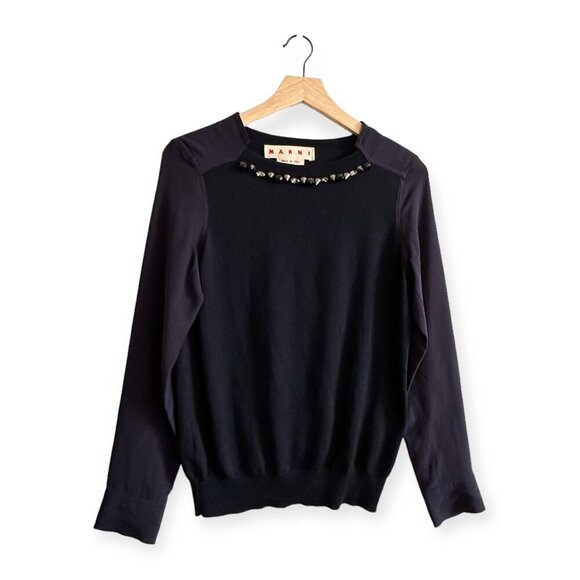 Marni Embellished Wool-Silk Sweater FW2012, Blue, Size: IT 40 (US Small) - Picture 13 of 14